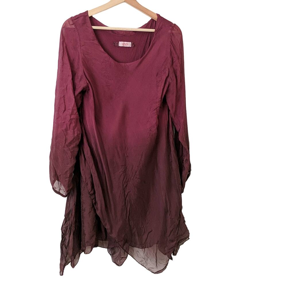 Scandal Italy Women's Drape Top Boho Tunic Ombre Pink Sheer Silk Viscose 3 Small